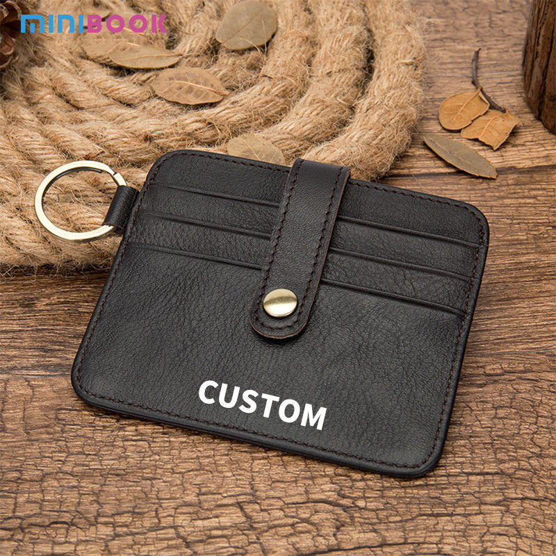 Fashion Cowhide Leather Keychain Wallet Credit Card Holder for Men Women Custom Stitch