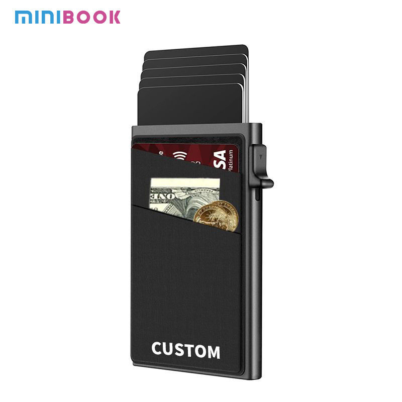 Fashion Style Auto Pop up Minimalist Business RFID Blocking Credit Card Holder Wallet with Money Pocket