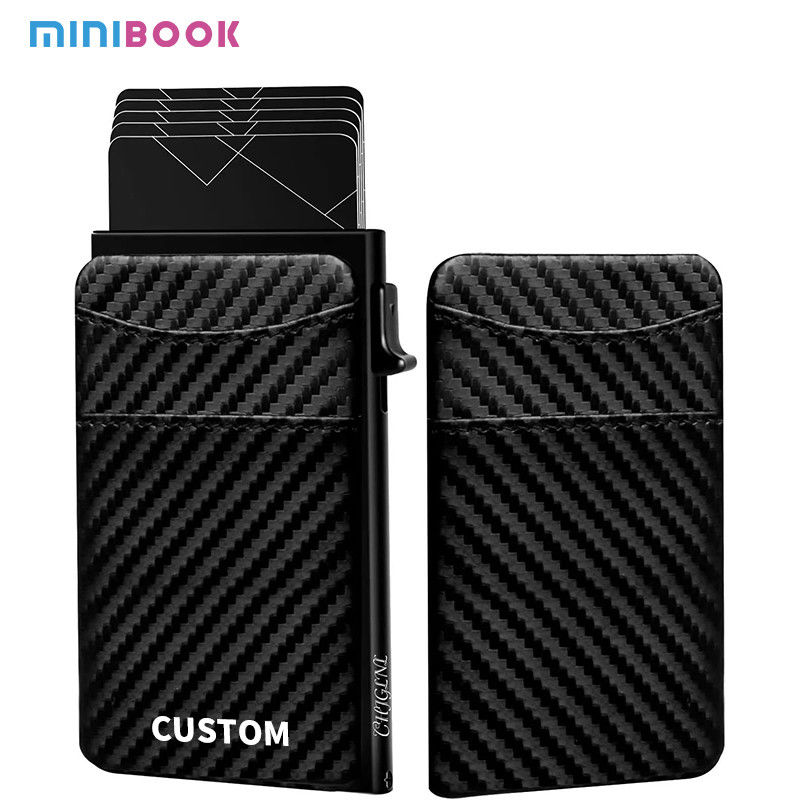 Carbon Fiber PU Pop Up Wallets With Money Clip FRID Blocking Aluminum Card Holders For Men
