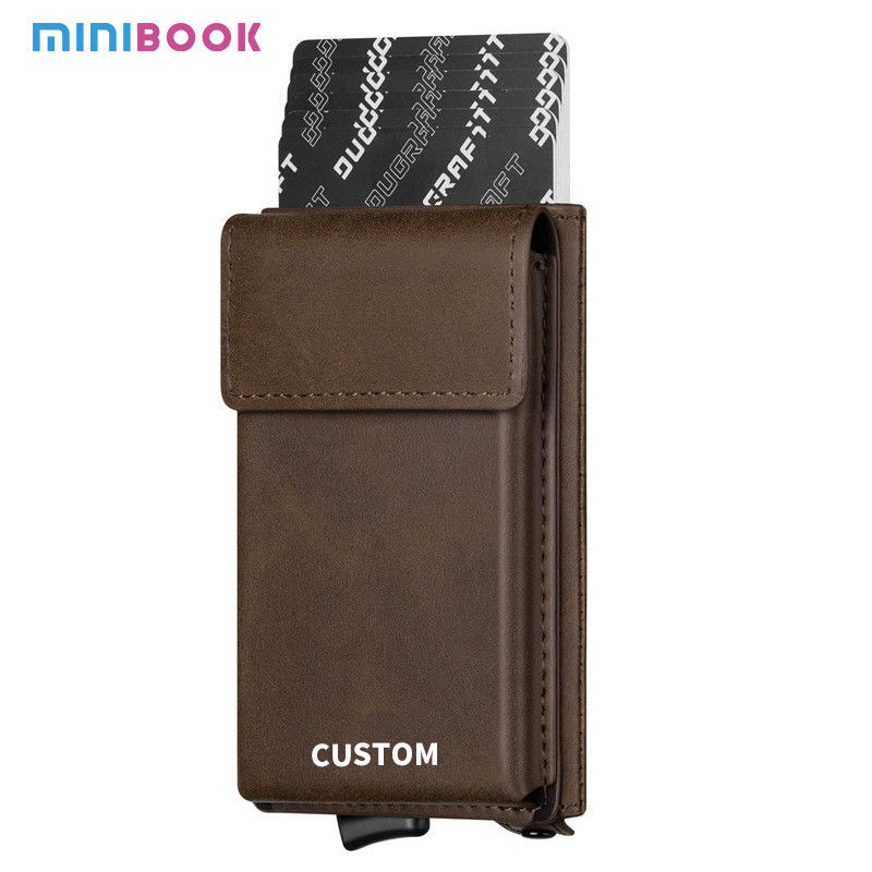 Men's Pop Up Wallet with Custom Logo Vintage Style Leather Aluminum Credit Card Holder