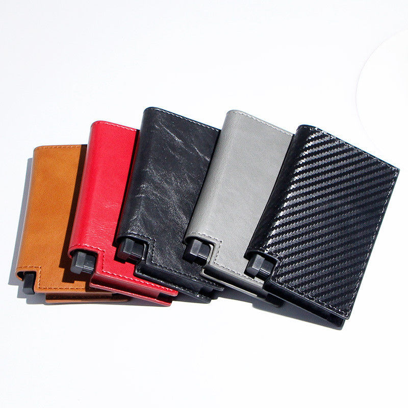 Trifold Leather Metal Aluminum Credit Card Holder Rfid Block Minimalist Wallet For Men