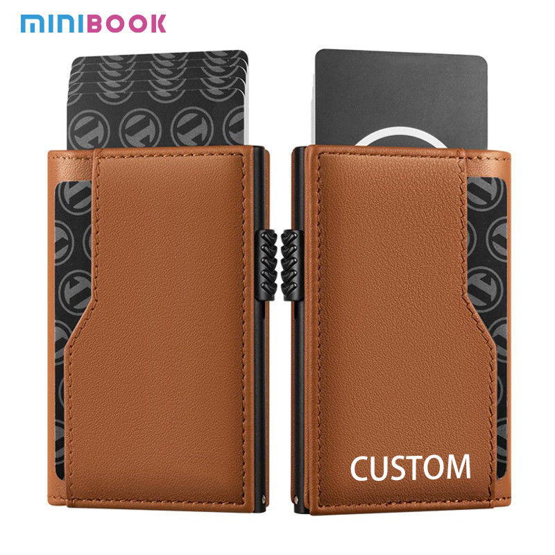 Credit Card Real Leather Automatic Pop Up Card Holder Wallet for Men and RFID Blocking