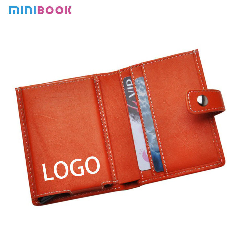Pop Up Aluminum Case Genuine Leather RFID Business Card Holder with None Pattern Type