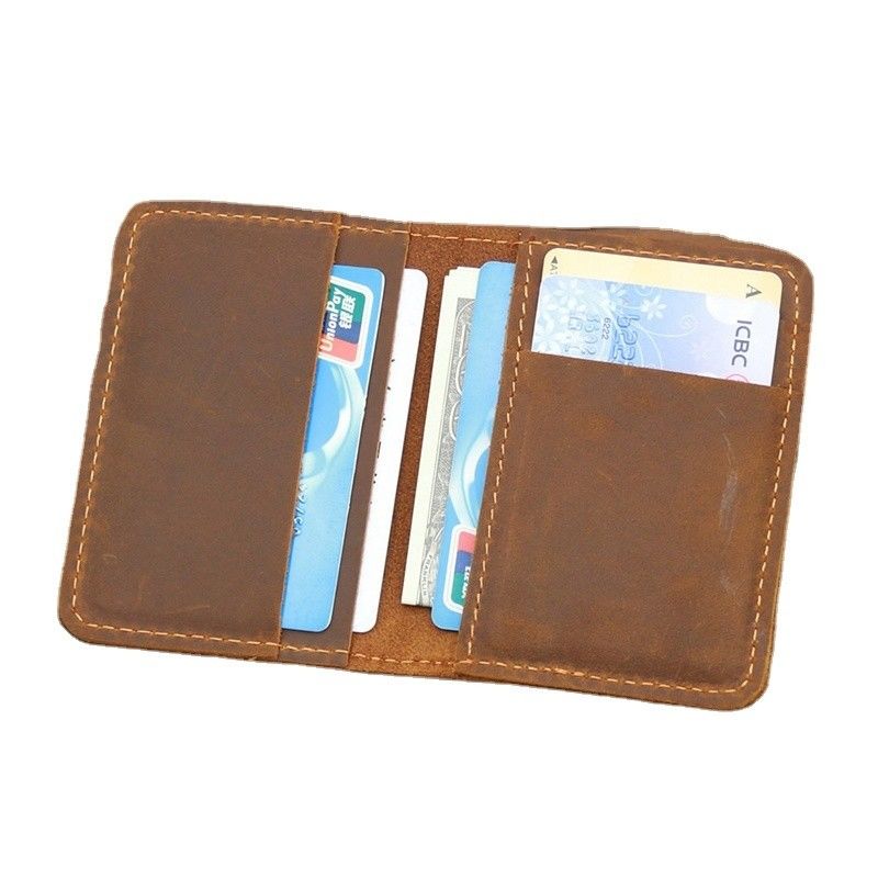Credit Card Luxury Full Grain Leather Burnished Finish Bifold Front Pocket Slim Wallet