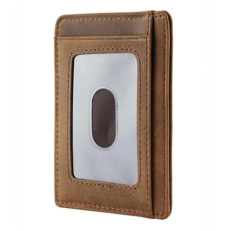 Credit Card Genuine Leather Men's Wallet with Crazy Horse Pickup Bag Minimalist Desig