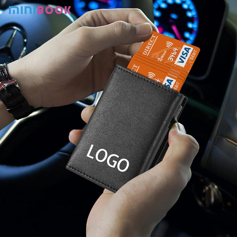 Business RFID Blocking Smart Pop Up Genuine Leather Credit Card Holder Wallet for Men
