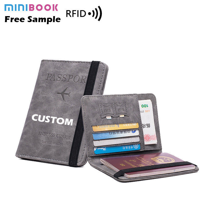 Leather Passport Cover Case Stamping Simple Plane for Travel Document and Credit Card