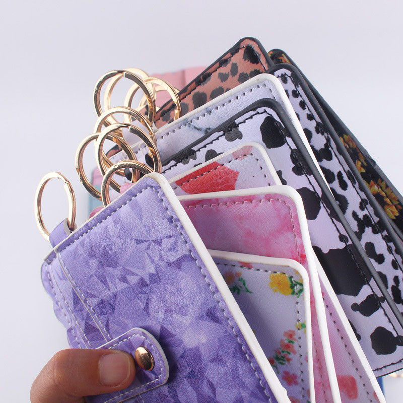 Luxury Women's PU Leather Business Card Holder with Keychain and ID Credit Card Slots