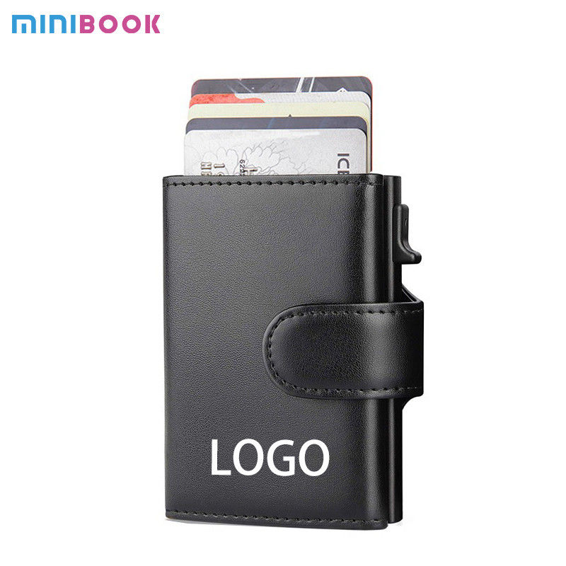 Microfiber Synthetic Leather Metal Card Holder Wallet for Business and RFID Protection
