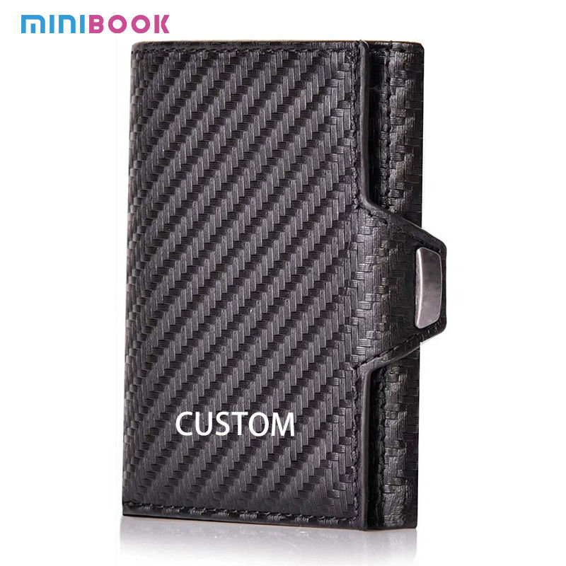 PU Custom Trifold Leather Wallet RFID Blocking Men's Card holder Business Credit Carbon Fiber Wallet For Cards