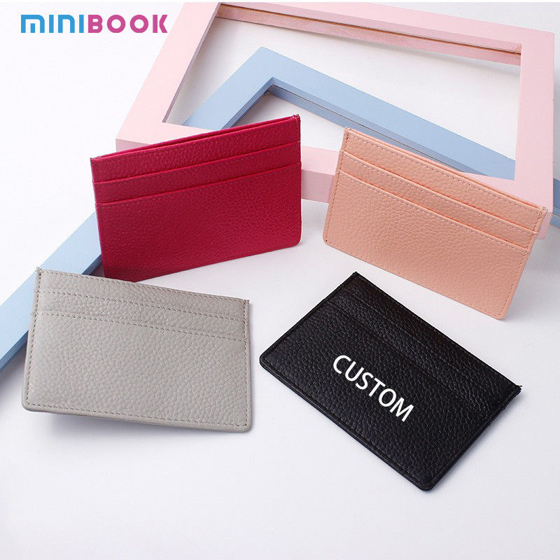 GENUINE LEATHER Slim Embossed Personalized Uv Print Monogrammed Credit Card Holder Wallet