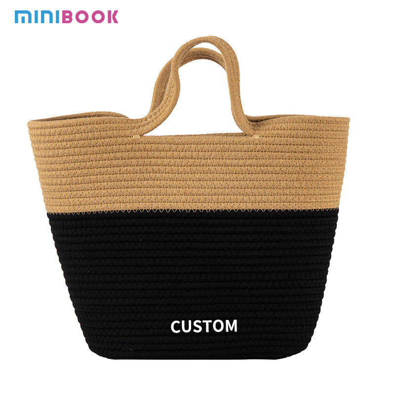 Handmade Woven Beach Bag with Custom Logo Cotton Rope Macrame Shoulder Bag