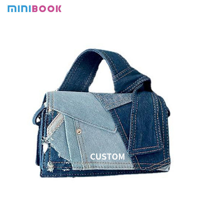 Girls Casual Mini Shoulder Bag in Patchwork Denim with Zipper Hasp Closure