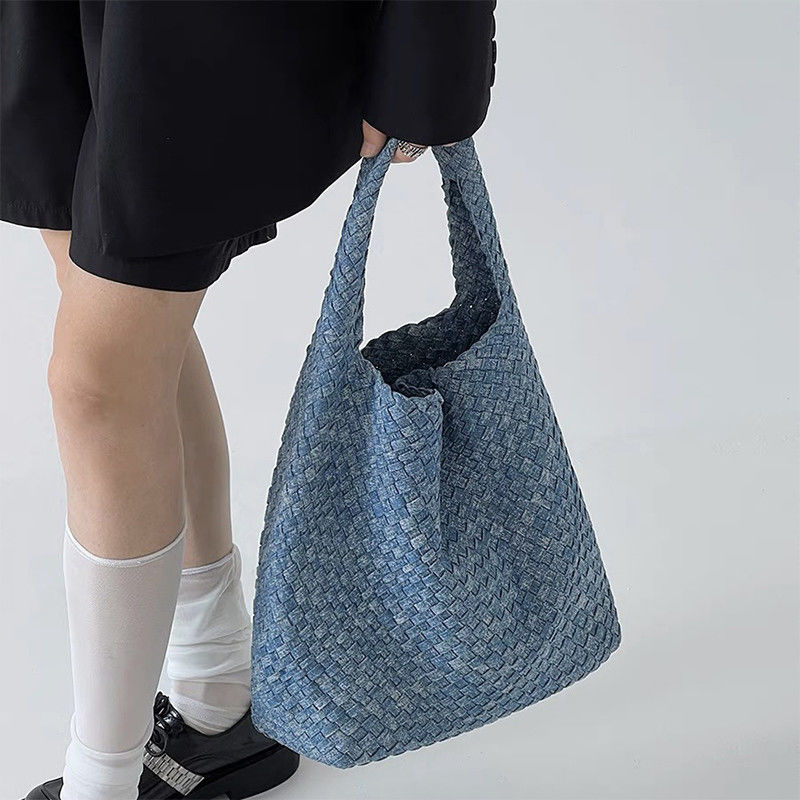 Feminine Women's Shoulder Bags Jean Denim PU Woven Bag for Daily Ladies Handbag Purse