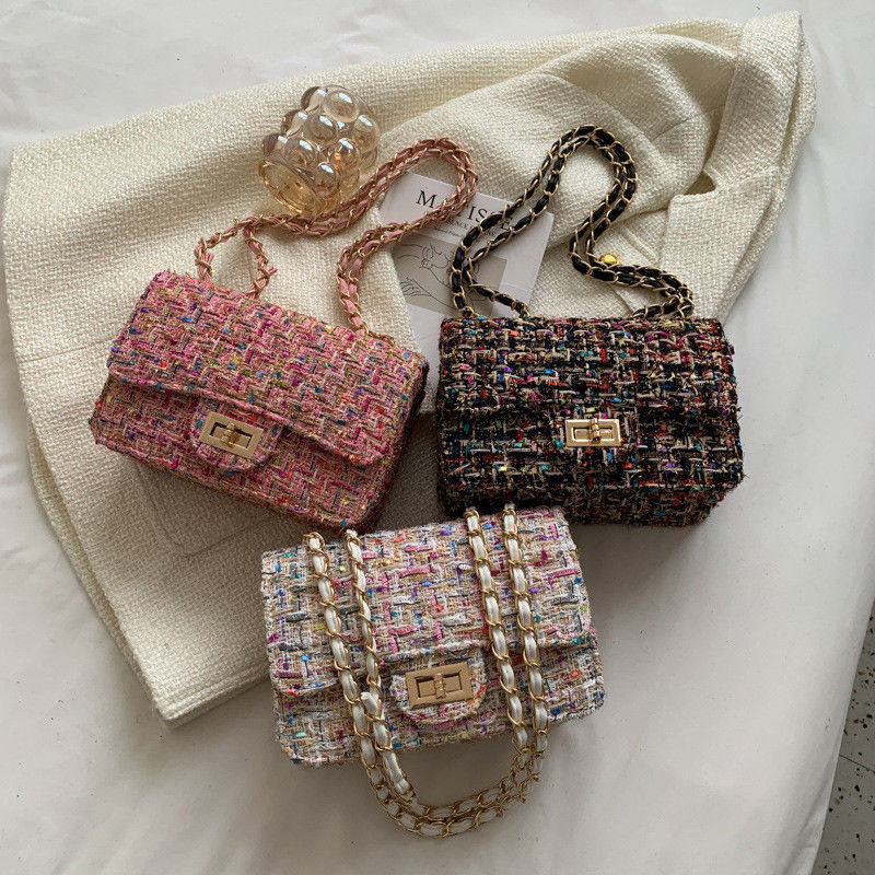Seasonal Luxury Designer Inspired Chain Women's Crossbody Classic Flap Tweed Shoulder Bag