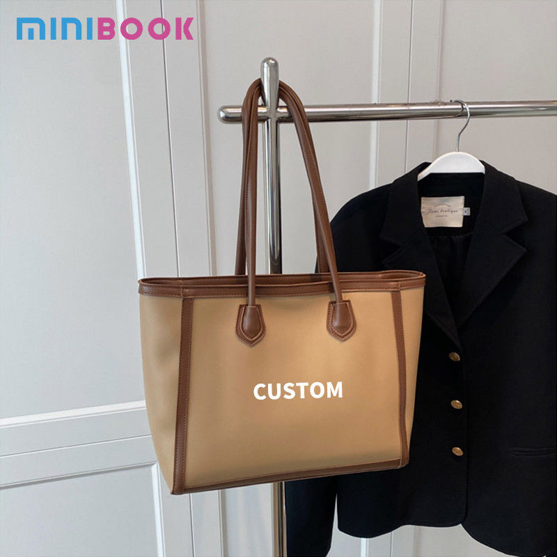 Vintage Style Women's Tote Bag PU Fabric Stitching Shoulder Bag with Large Capacity