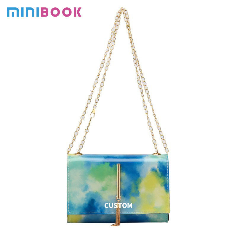 Women's Colorful Style Small Square Bag with Colorful Chains and Tassel Decoration