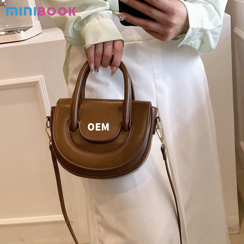 Solid Color Leather Saddle Bag Cowhide Small Portable Crossbody Closure Type Zipper Hasp