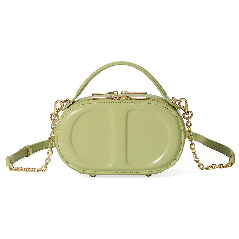 Small Cowhide Oval Box Bag for Women Versatile Genuine Leather Shoulder Crossbody Bag