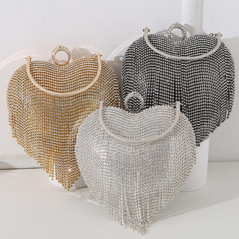 Daily Life Tassel Diamond Lady Shoulder Bag Crystal Evening Bag For Wedding Clutch Bag