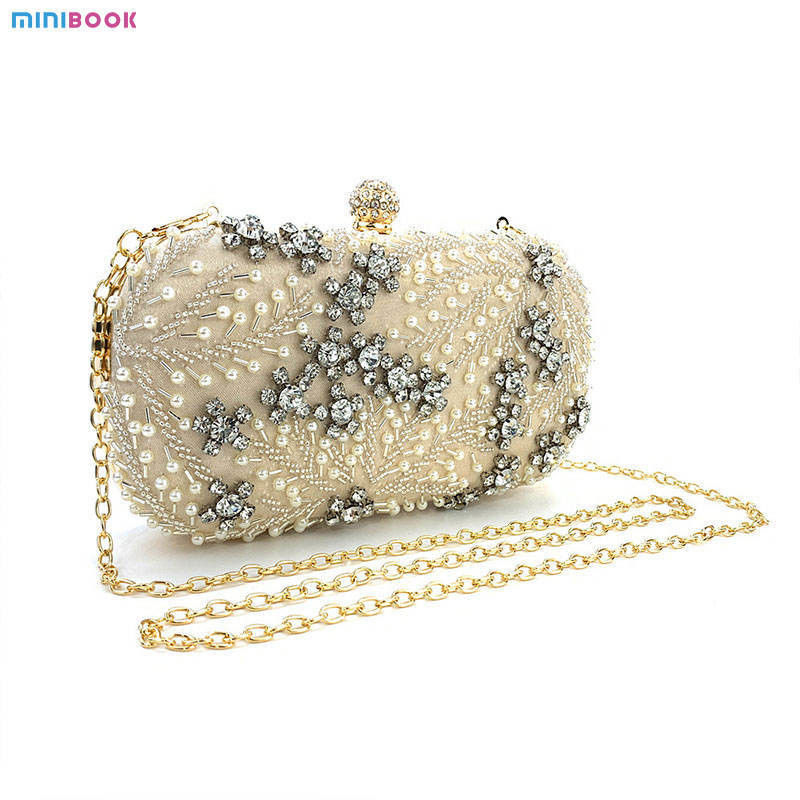 Availiable Sample Pearl Shining Diamond Rectangle Hand Bag for Ladies Wedding Handbag