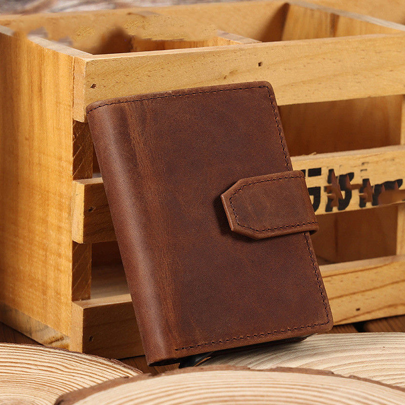Men's Casual Short Billfold Wallet with Cowhide Leather and Polyester Lining