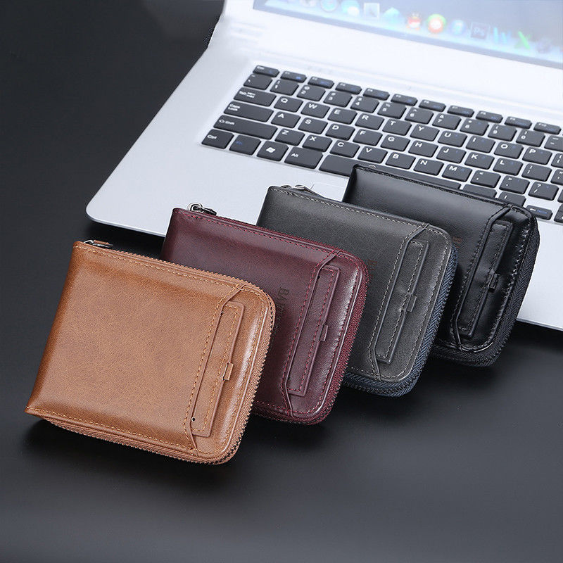 Zipper Closure Retro Handmade Man Purse for Vintage Retro Matte Genuine Leather Wallet