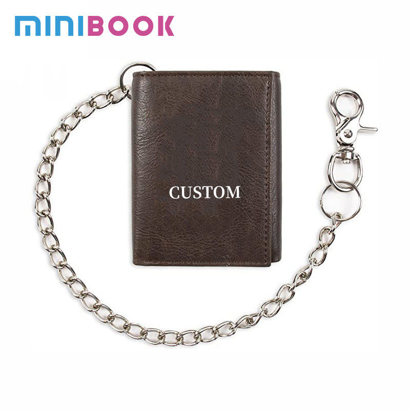 Genuine Leather Men's Trifold Chain Wallet Anti-Theft Design and Credit Card Pockets