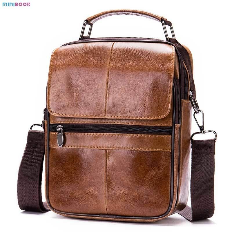 Genuine Leather Men Small Flap Top-handle Handbags Crossbody Bag for Shoulder Messenger