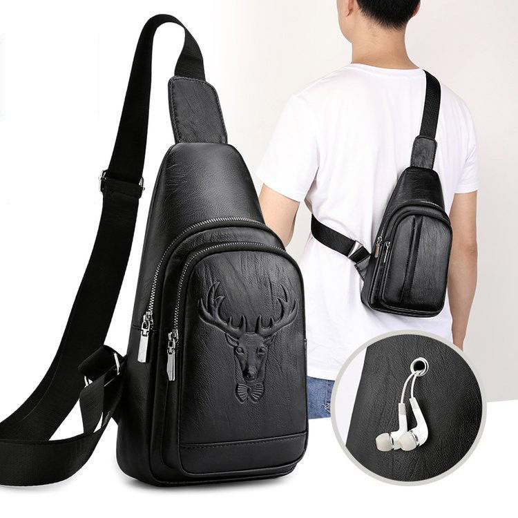 Trendy Black Leather Belt Bag for Men Crossbody Crocodile Grain Travel Fashion Bag PU Opp Sacoche Custom T/T