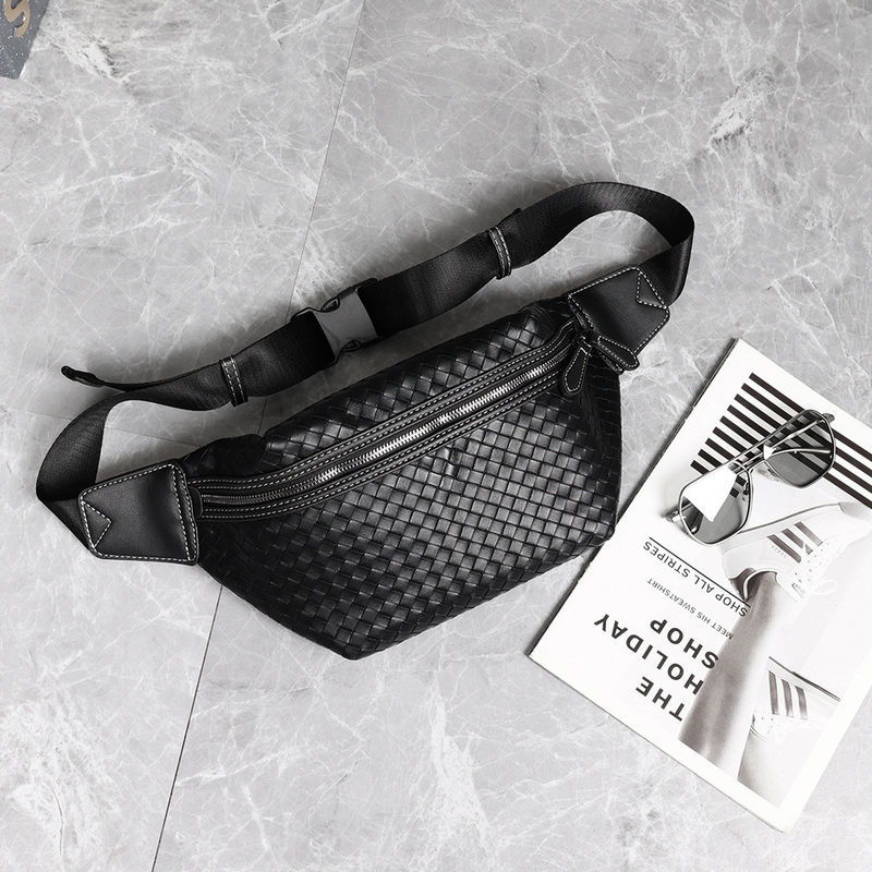 Thread Pattern Men's Travel Waist Bag Large Capacity PU Leather Crossbody Bag for Men