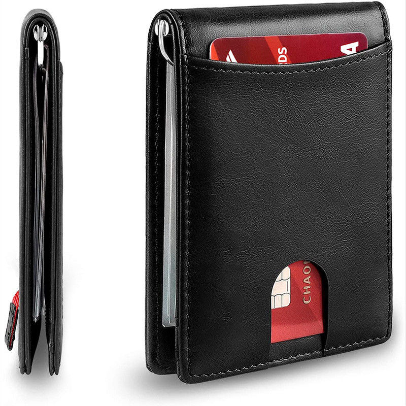 Mens Slim Carbon Fiber Leather Wallet with Rfid Blocking and Front Pocket Card Slots