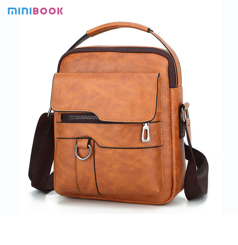 Customized LOGO Waterproof Mens Bags Vintage Style PU Leather Messenger Bag For Office