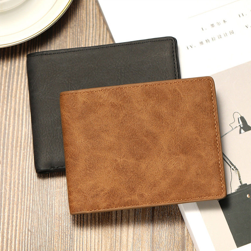PU Main Material Men's Short Wallet with Vintage Crazy Horse Leather and Multifunction