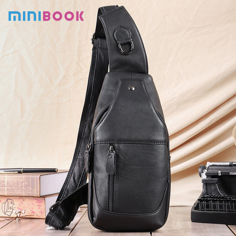 Comfortable and Durable Cowhide Leather Men's Cross Body Chest Bag for All Seasons