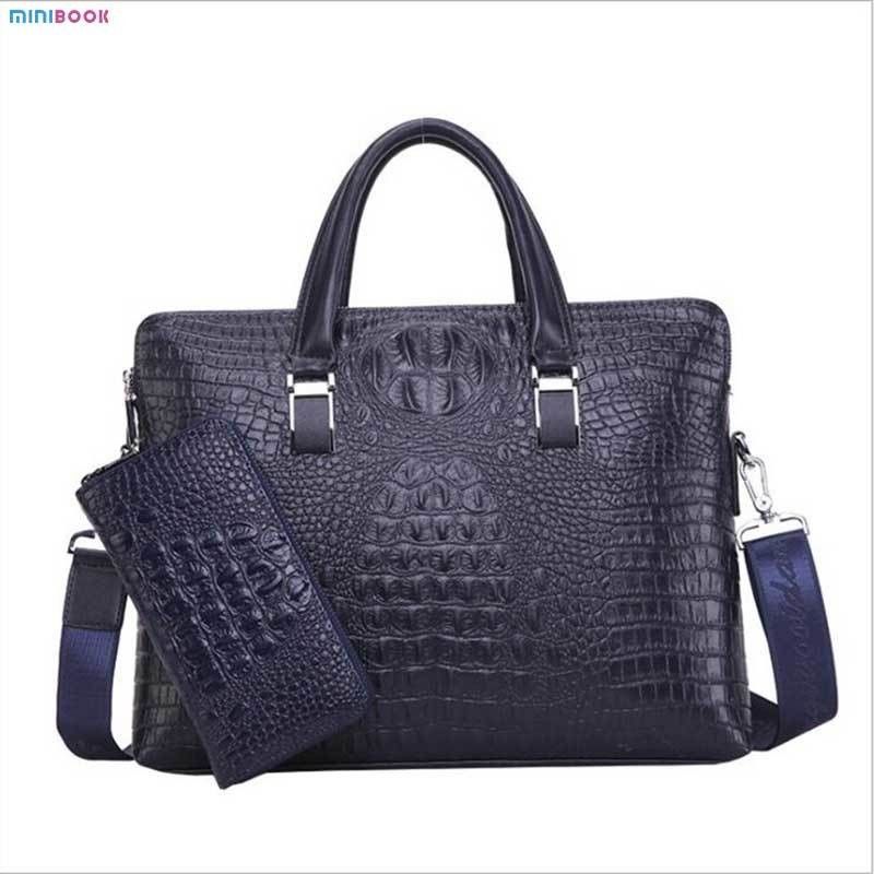 End Crocodile Embossed Genuine Leather Business Handbags Briefcase Laptop Bag for Men
