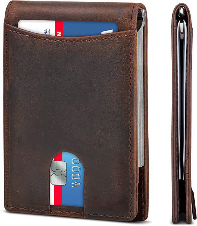 15-25 Days Delivery Time Men's Genuine Leather RFID Blocking Wallet with Money Clip