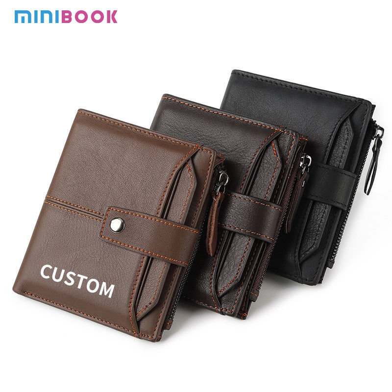 Men Women Aluminum Wallet Rfid Blocking Leather Wallet With Zipper Pocket Polyester Lining