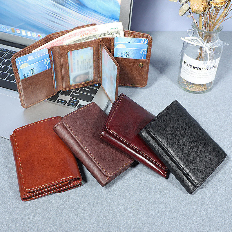 Custom Logo Avaliable Men's Leather RFID Blocking Trifold Credit Card Holder Wallet