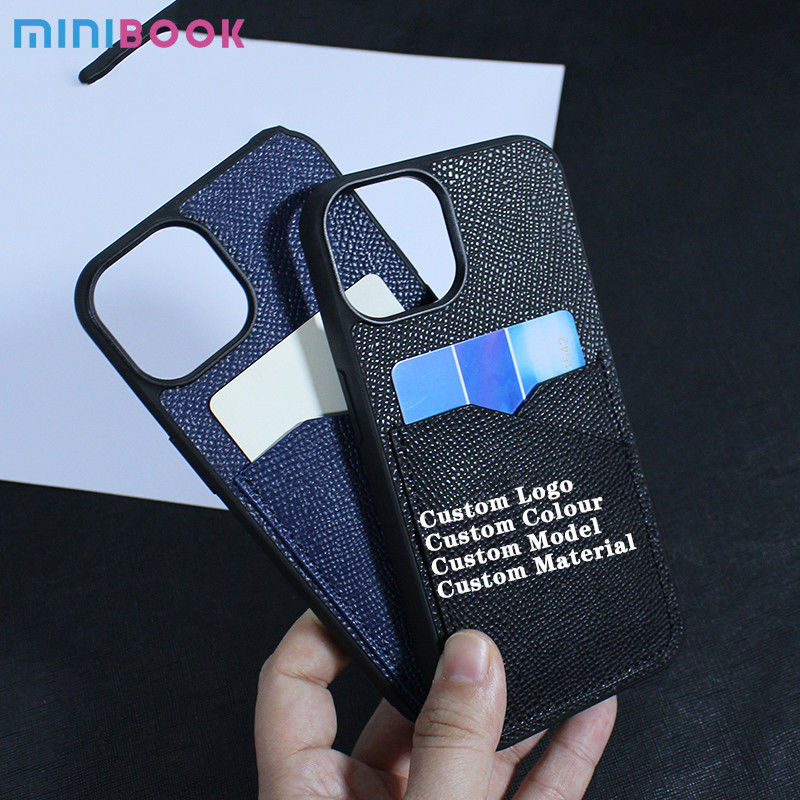 Minibook Custom Designer Genuine Leather With Card Slot And Holder For iPhone 13 14