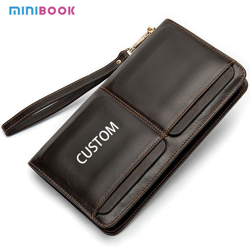 Fashion Custom Men's Wallet with Long Zipper and Multiple Functions in Genuine Leather