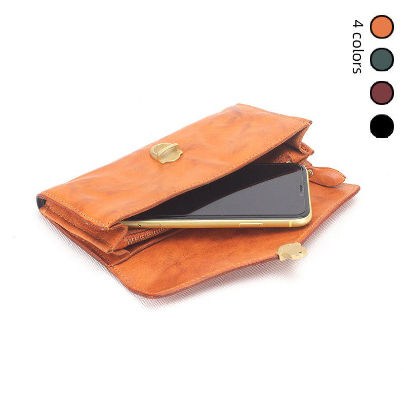 Simple and Versatile Long Wallet Length Long in GENUINE LEATHER with Zipper