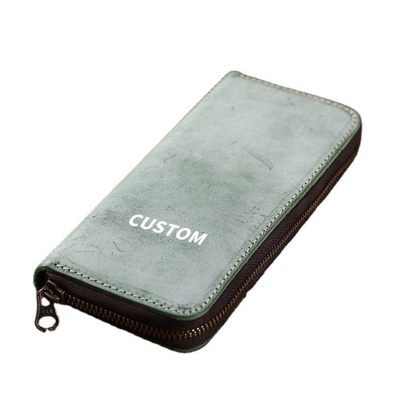 Handmade Genuine Leather First Layer Vegetable Tanned Long Wallet Custom Logo for Men