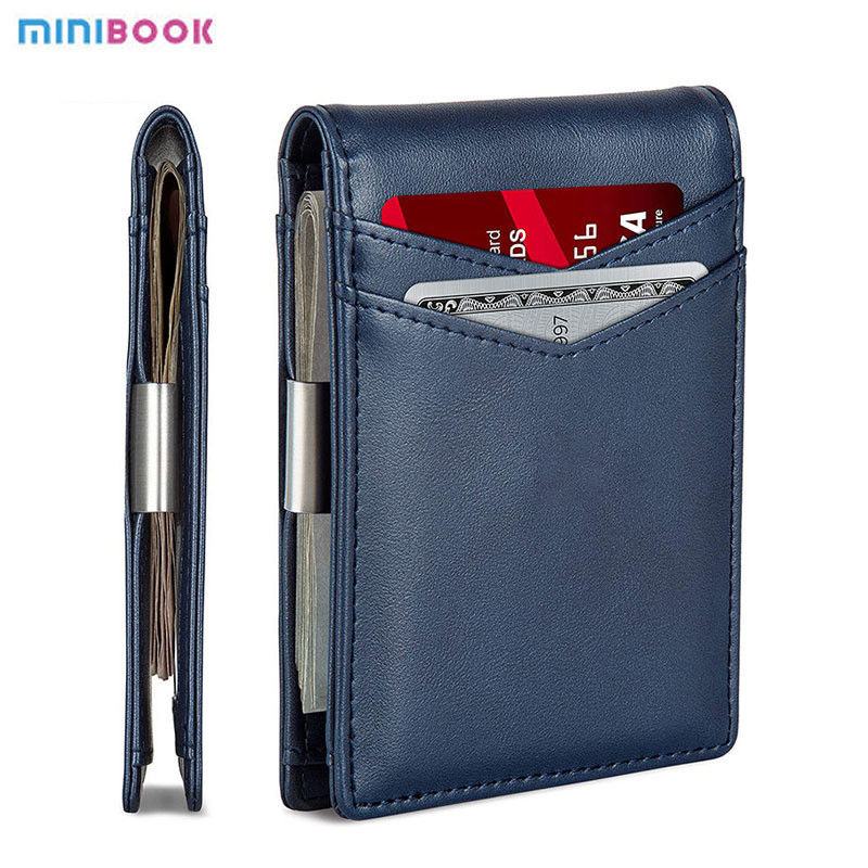 Solid Pattern Custom Bifold Slim Carbon Fiber Genuine Leather Money Clip Wallet for Men