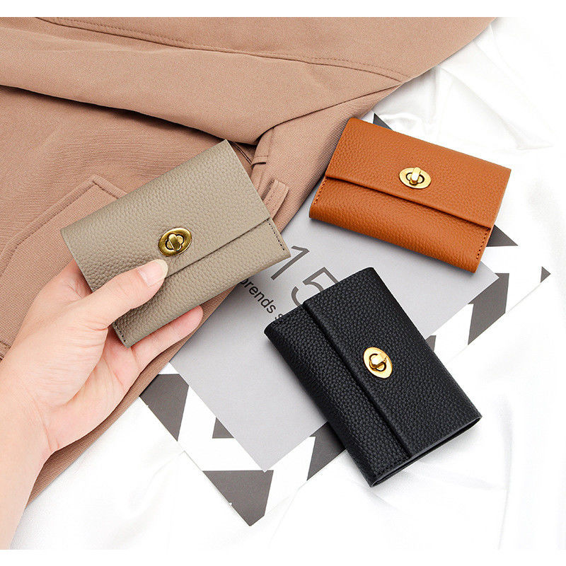 GENUINE LEATHER Small Card Short Layer Cowhide Business Card Multifunctional Niche Coin Purse