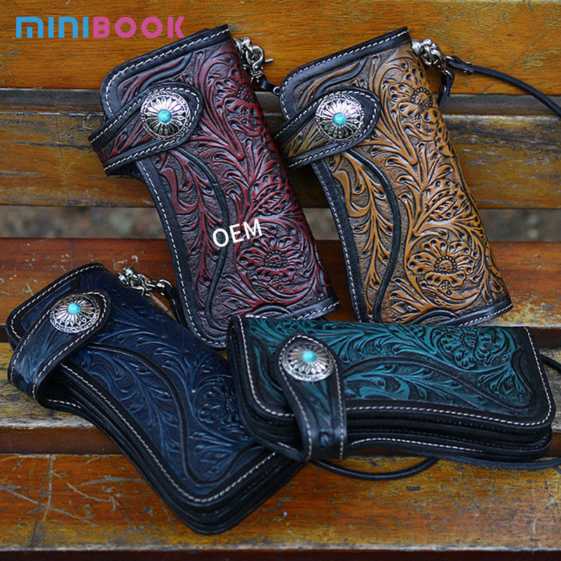 Custom Logo Embossed Biker Wallet Chain for Men's Biker Style in Genuine Leather