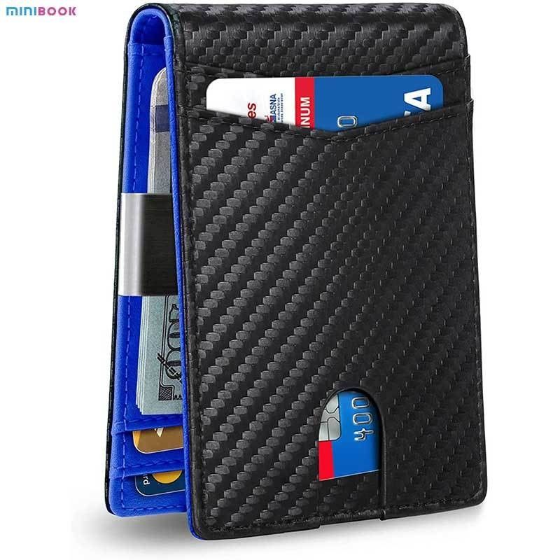 Anti-RFID Protected Slim Metal Money Clip Designer Wallet for Men in Genuine Leather