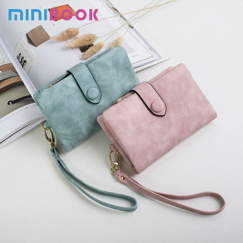Long Wallet for Women Colourful Lady Frosted Three Folds Wallet Kawaii Short Wallet