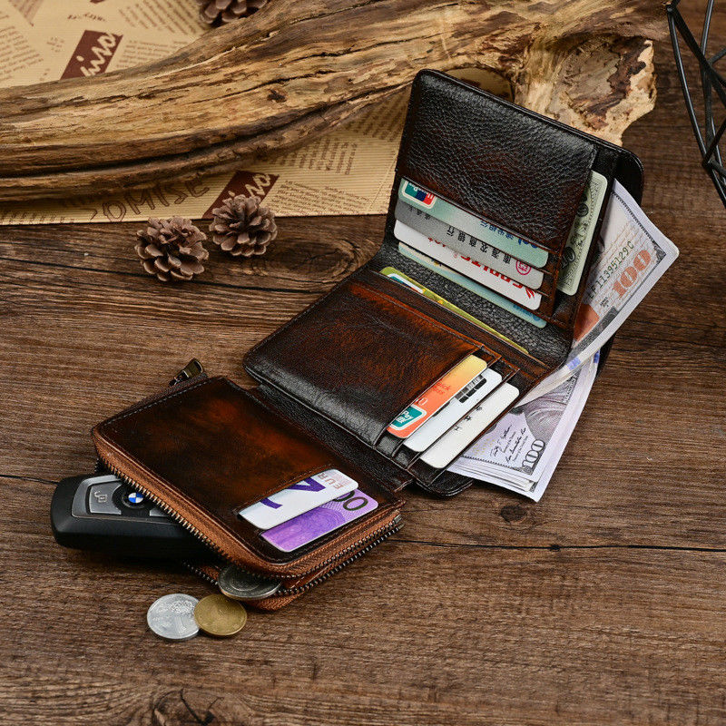 Nylon Lining Material Men's Genuine Leather Wallet For Men Vintage Cowhide Money Clip