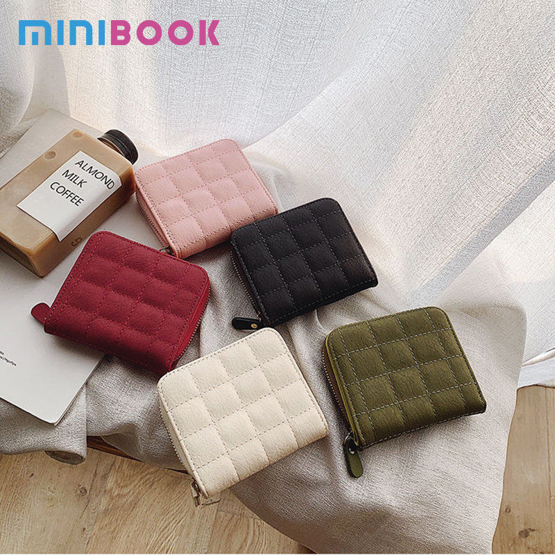 Small Plaid Bag Female Card Holder Wallet Zipper Clutch Leather Coin Purse for Women